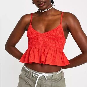 Urban Outfitters Red Smocked Crop Top